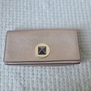 KATE SPADE NEW YORK Rose Gold Clutch Turnlock Leather Bag